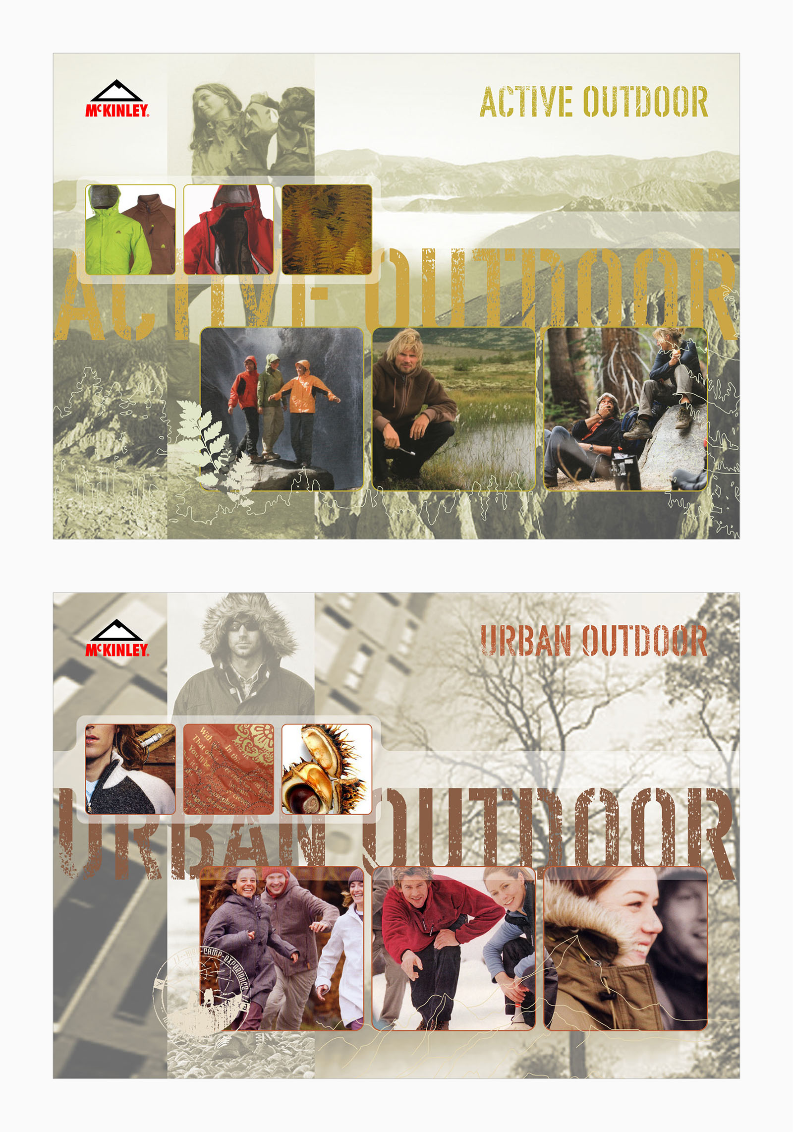 Moodboards für McKinley-Produktlinien "Active Outdoor" und "Urban Outdoor"