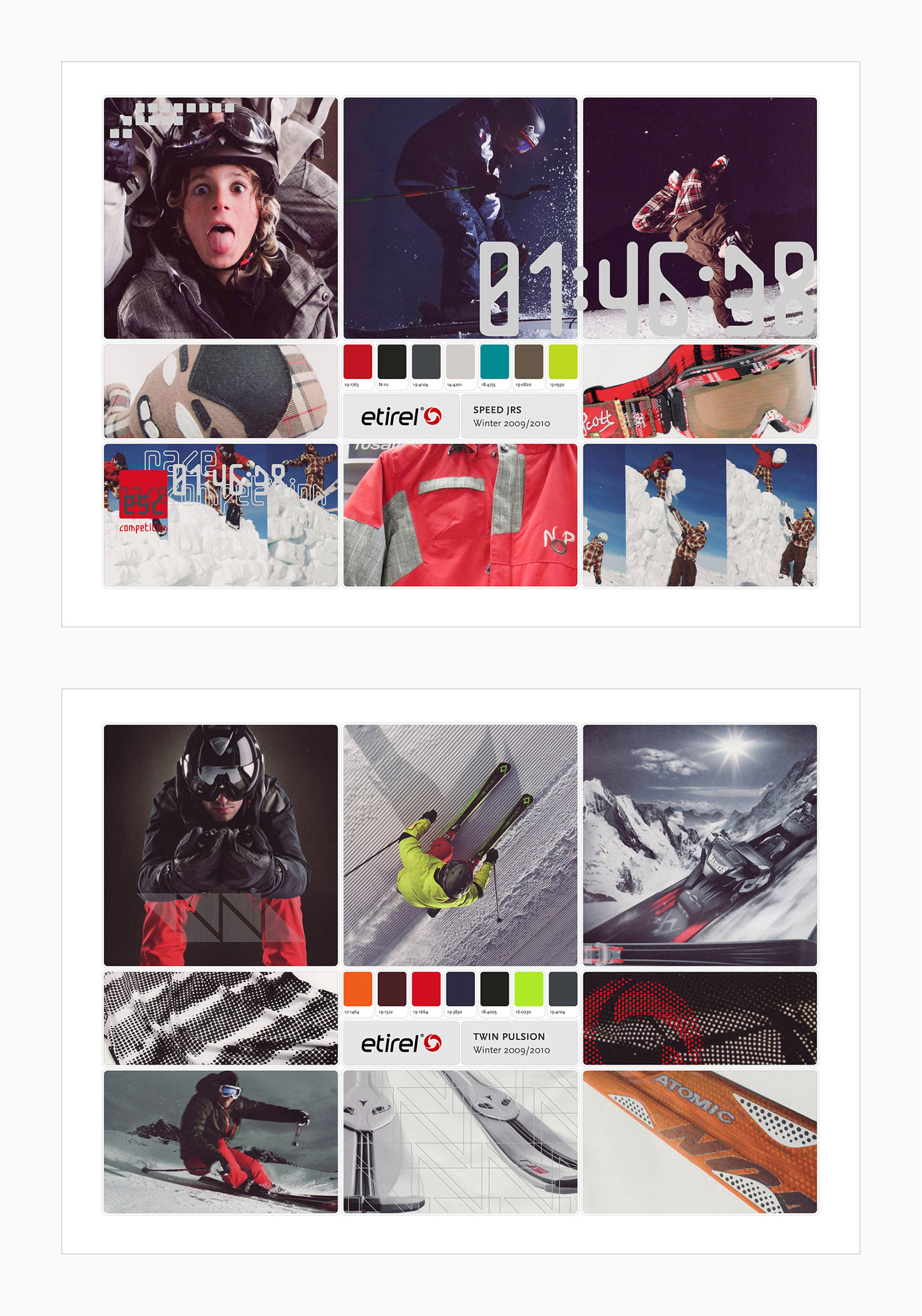 Moodboards für Etirel-Produktlinien "Speed" und "Twin Pulsion"